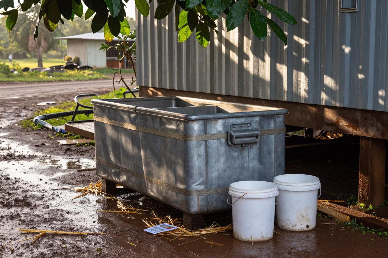 Manure Lagoon Cooler in Suriname Feedlot in along a feedlot lane in Suriname