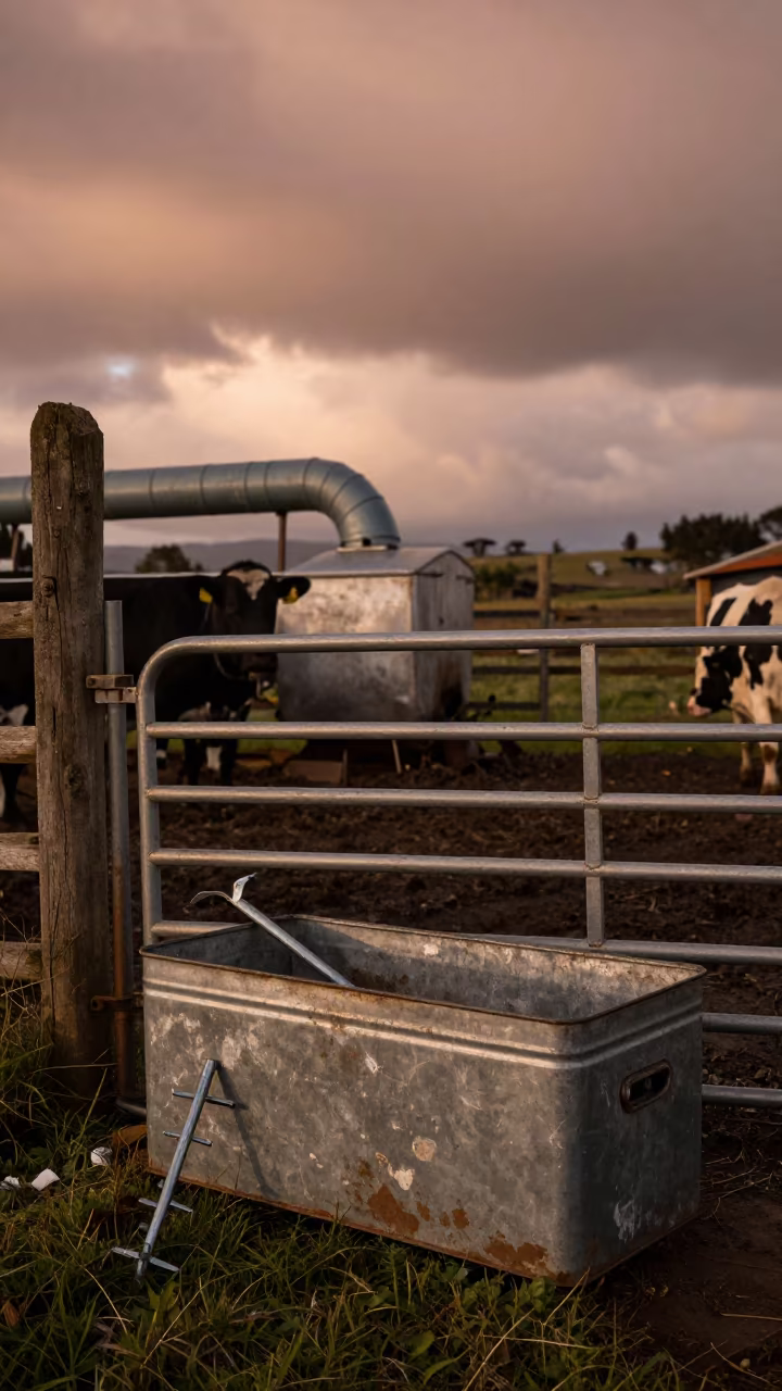 Manure Pump Shear Pin Tin Before Calving Season in beside a pasture gate in Ecuador