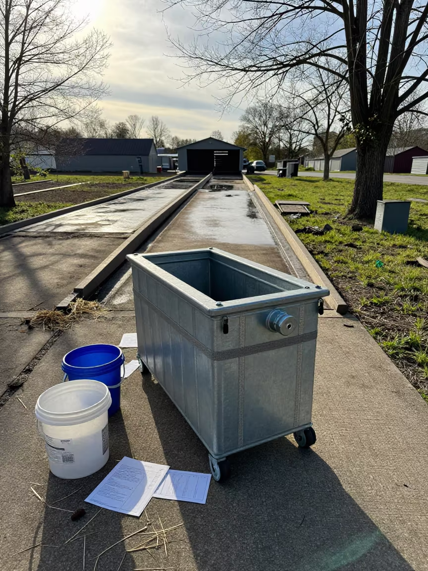 Manure Sample Cooler Under Dappled Light in at a stockyard loading ramp in Luxembourg
