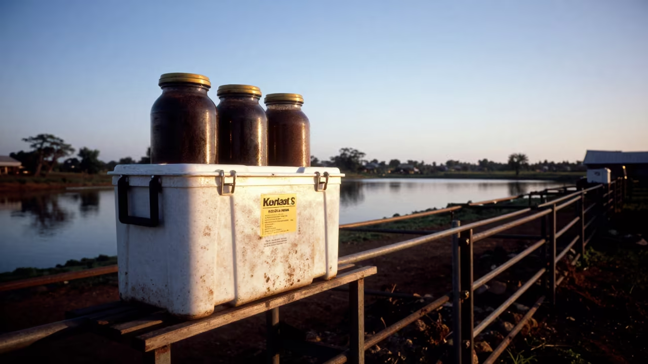 Manure Sample Cooler Shelf Benin Corral in inside a ranch corral in Benin