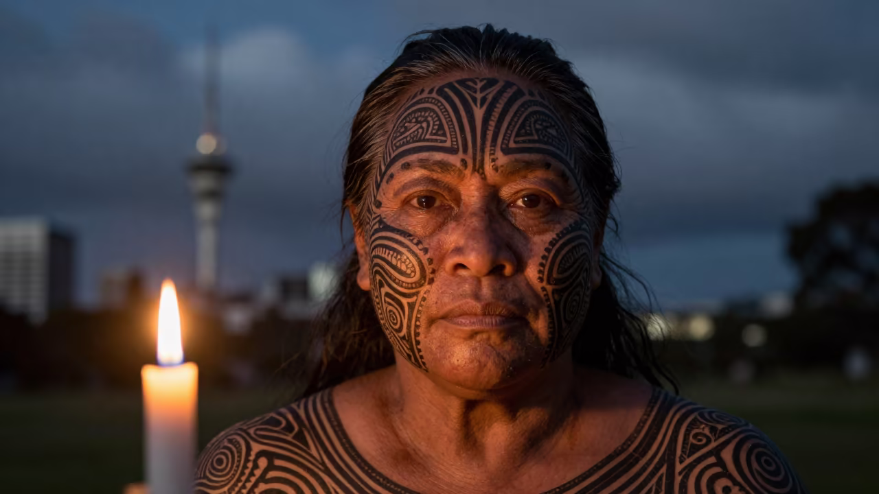 Maori Woman Candlelit Ta Moko Portrait Auckland in in Auckland