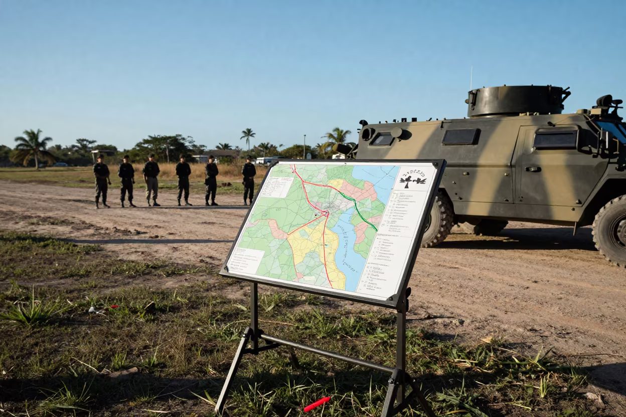 Map Board on Ground Near Santiago Convoy Halt in beside a convoy halt on open ground near Santiago de los Caballeros