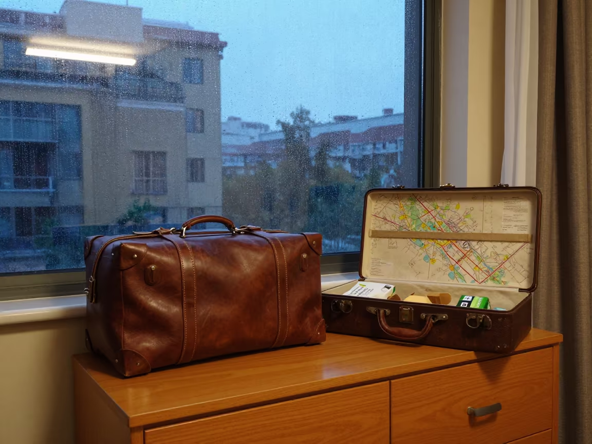 Map Case on Hotel Dresser Before Dawn in on a hotel dresser near Wuhan