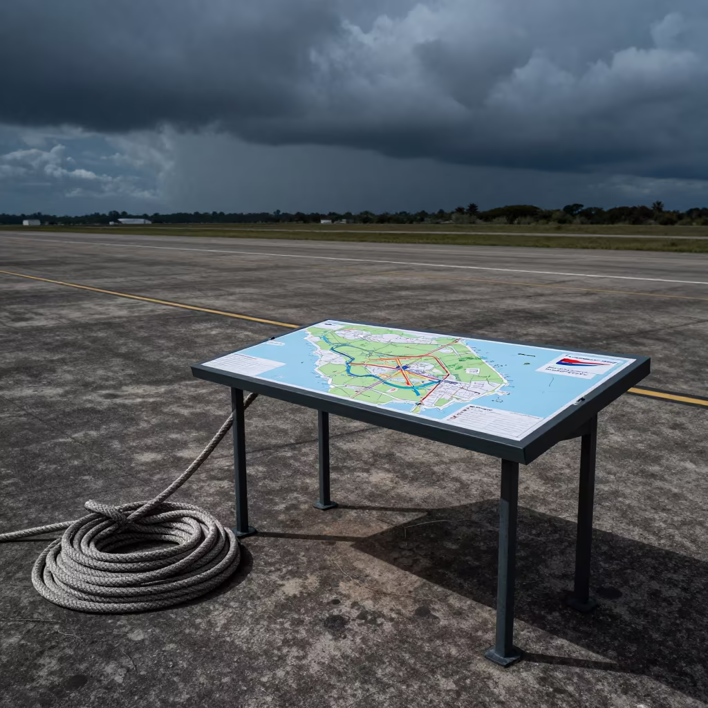 Map Table on Airbase Flight Line at Dawn in along an airbase flight line near Acarigua
