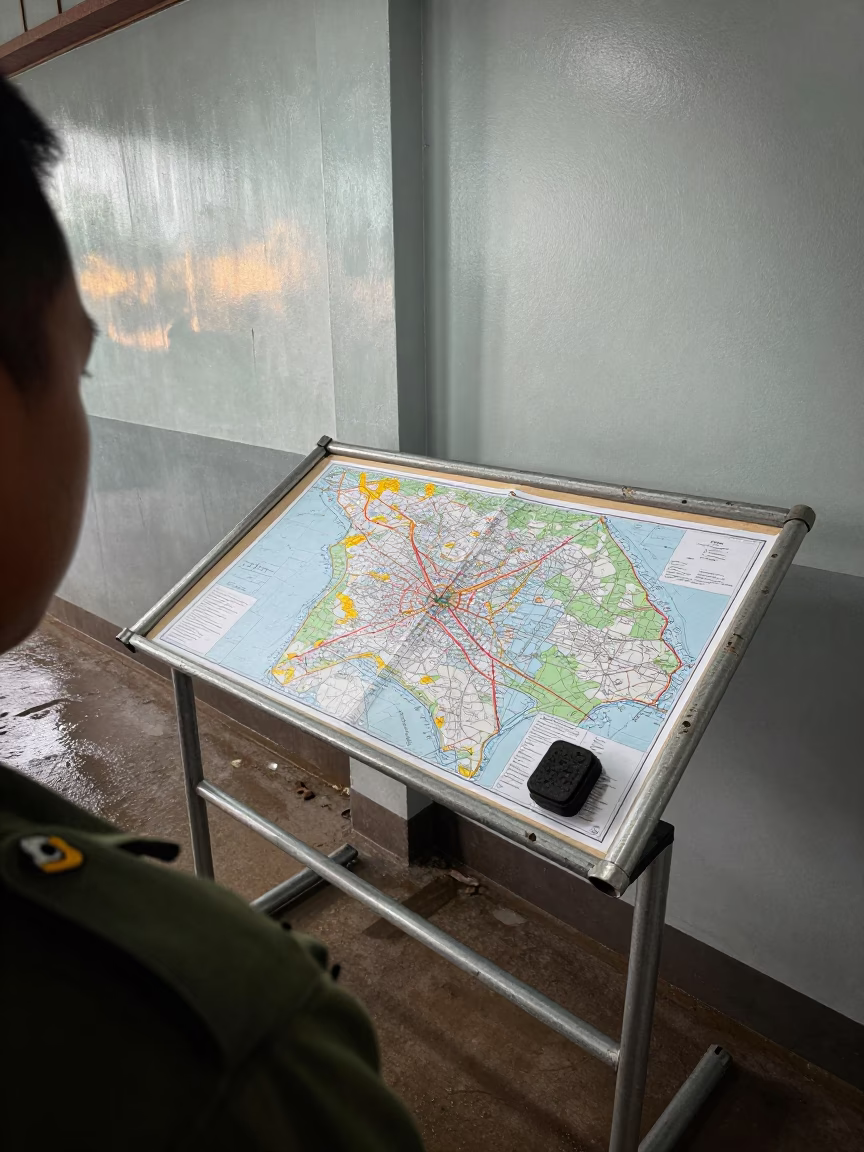 Map Tube Stand in Makassar Command Post in inside a command post near Makassar