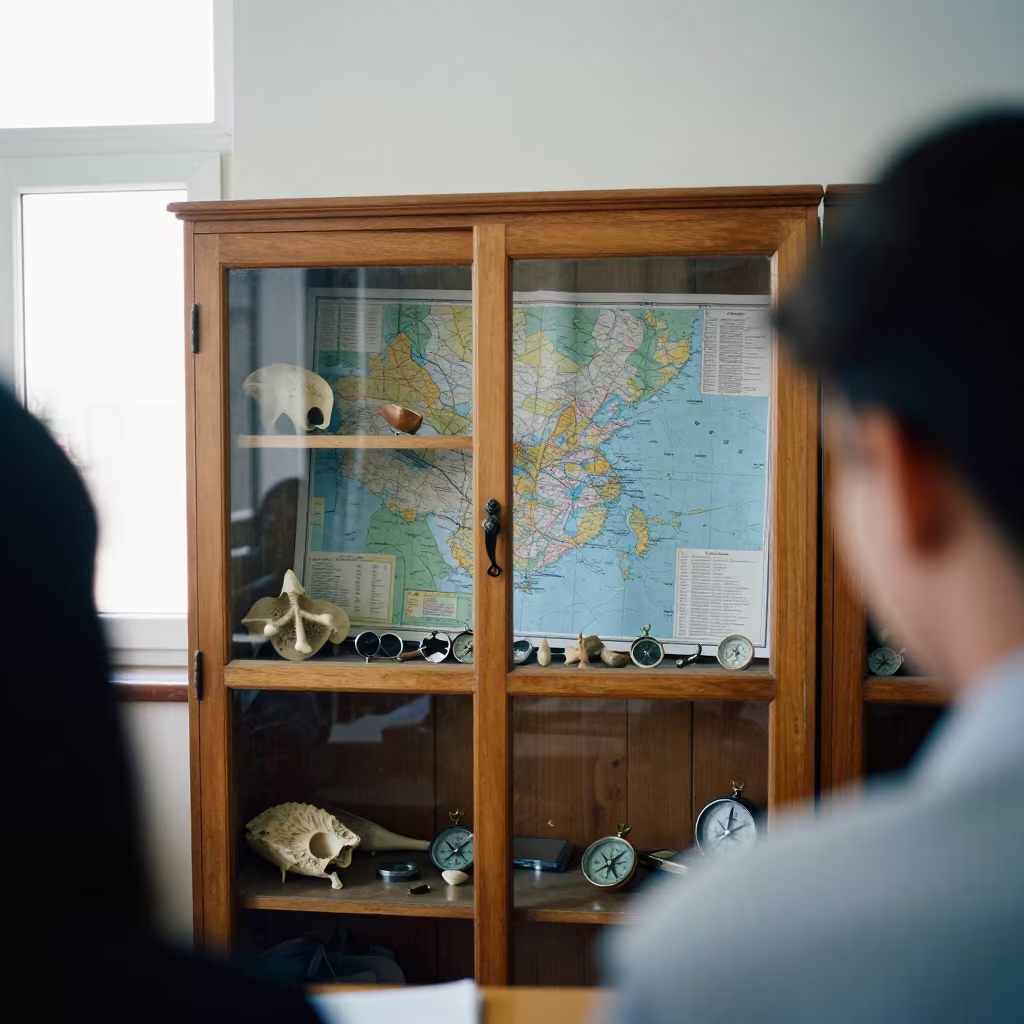 Maps and Fossils Classroom Cabinet Library Mashhad in inside a campus library reading room in Mashhad