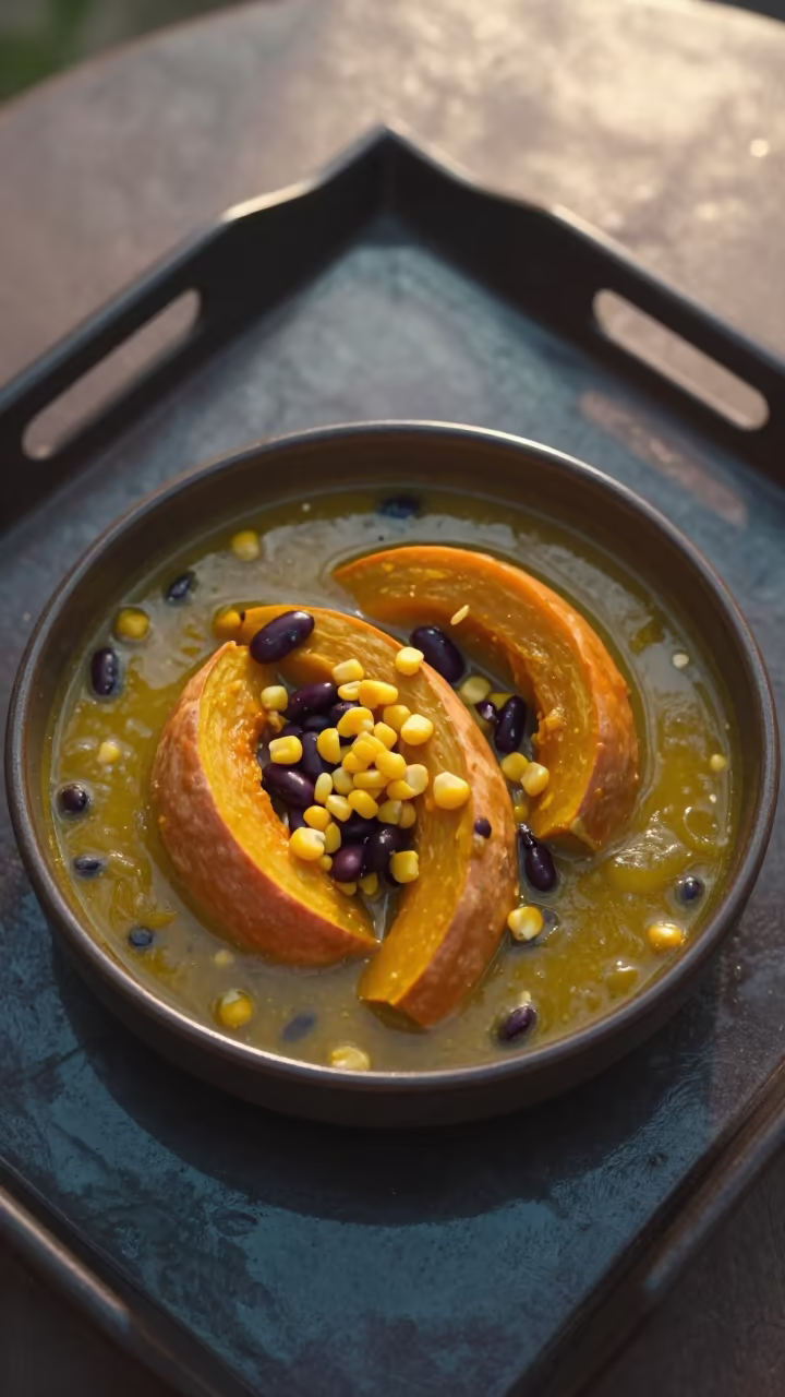 Mar del Plata Locro Stew Squash Bowl Dawn in on a lacquered tray in Mar del Plata
