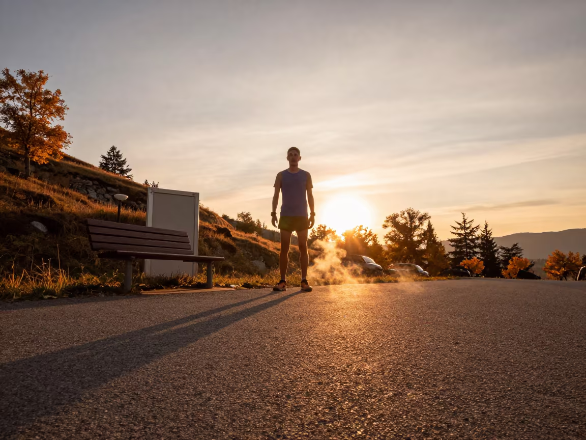 Marathon Runner Sunset Kelowna Bench Door in on a hillside near Kelowna