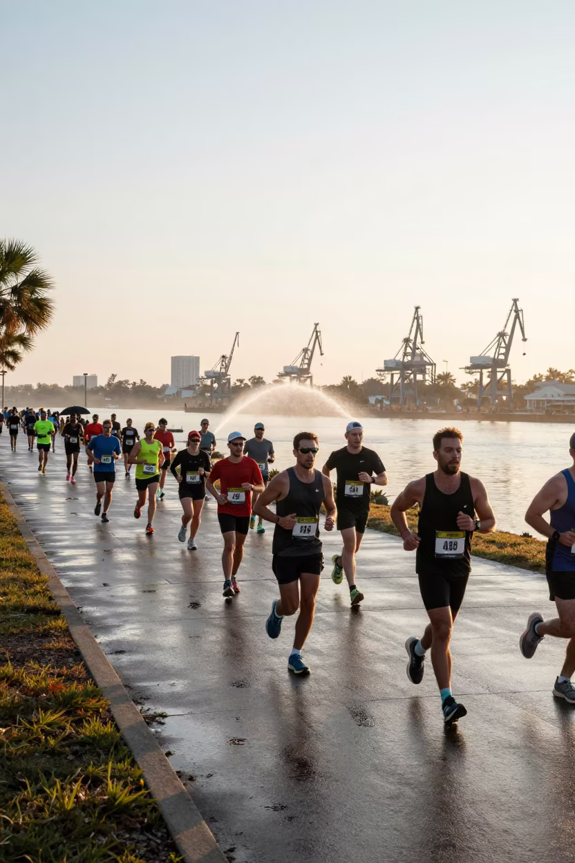 Marathon Runners at Dawn Jacksonville Harbor in at a harbor quay near Jacksonville