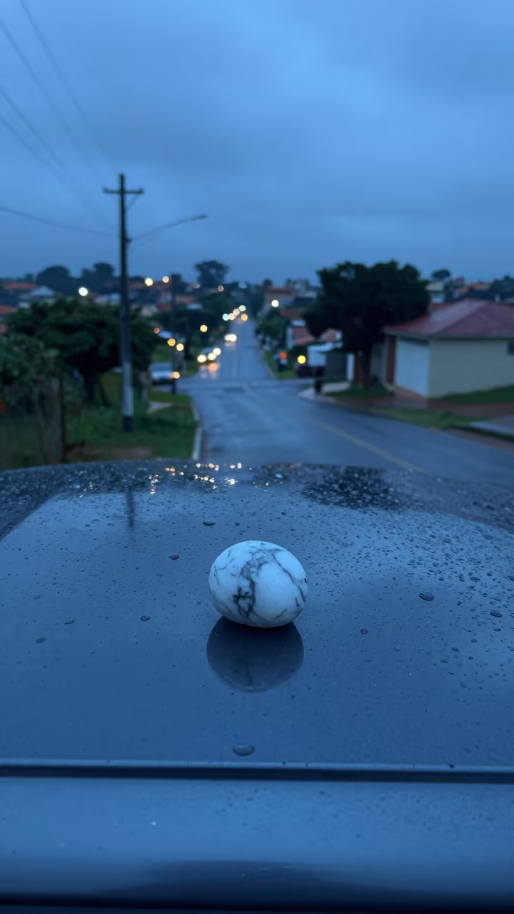 Marble-Sized Hailstone on Car Hood Evening Minas Gerais in in Minas Gerais