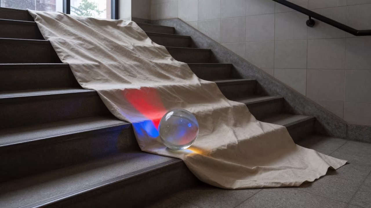 Marble Light Projecting on Stair Hall Fabric in inside a tiled stair hall in Chicago
