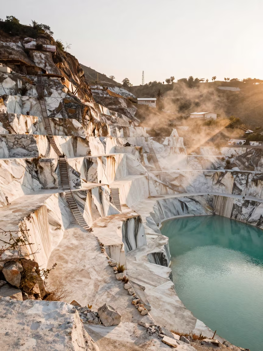 Marble Quarry Walls Turquoise Water Evening in near Huacho
