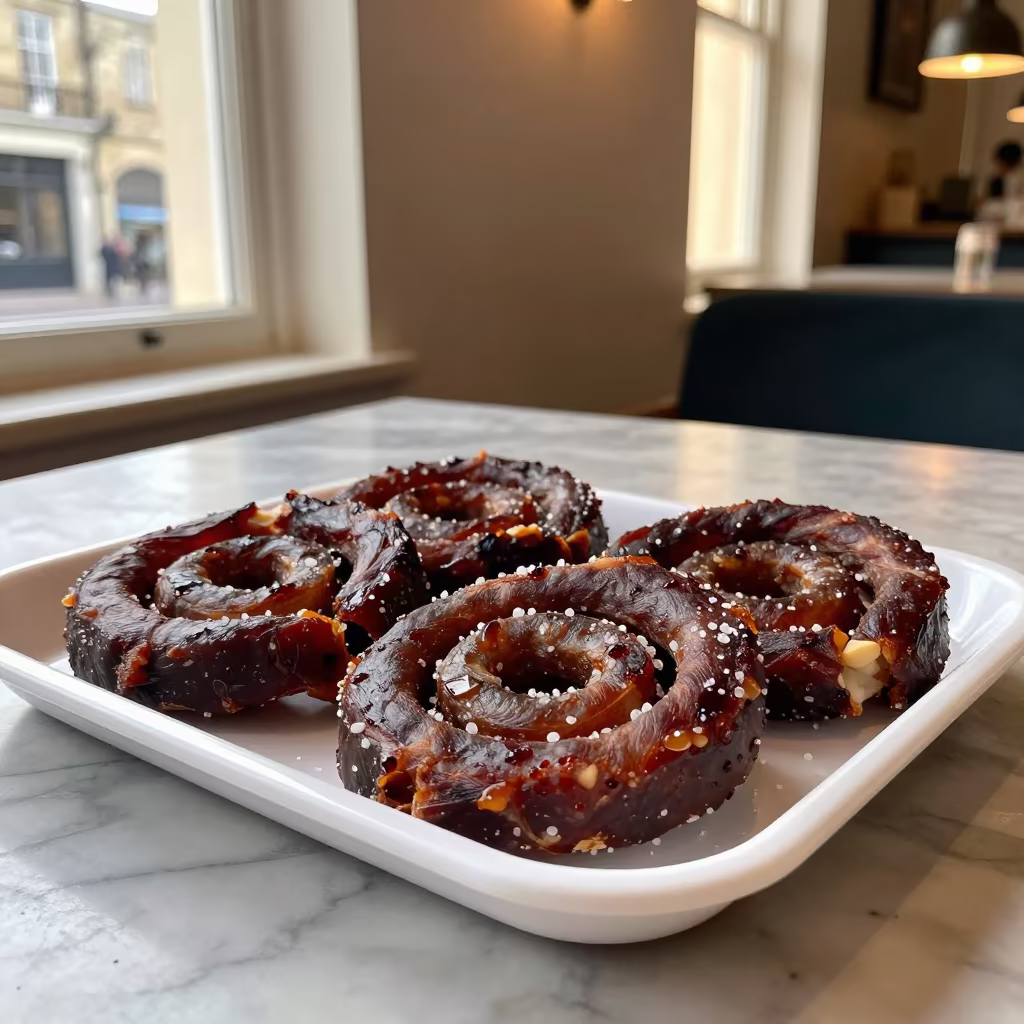 Marble Table Biltong Droëwors Cambridge Cafe in on a marble cafe table in Cambridge