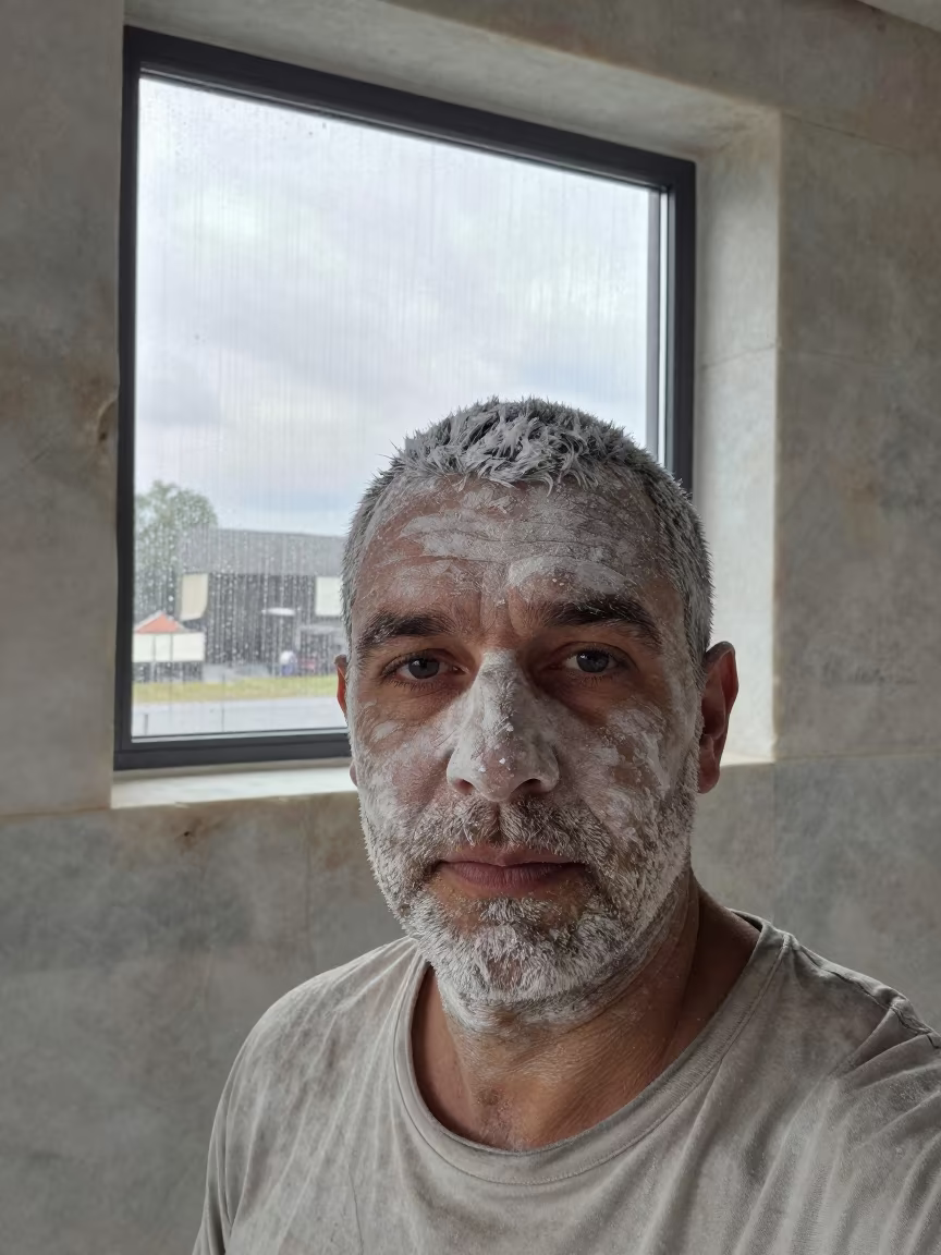 Marble Worker Face Dust in Frankfurt Light in in Frankfurt