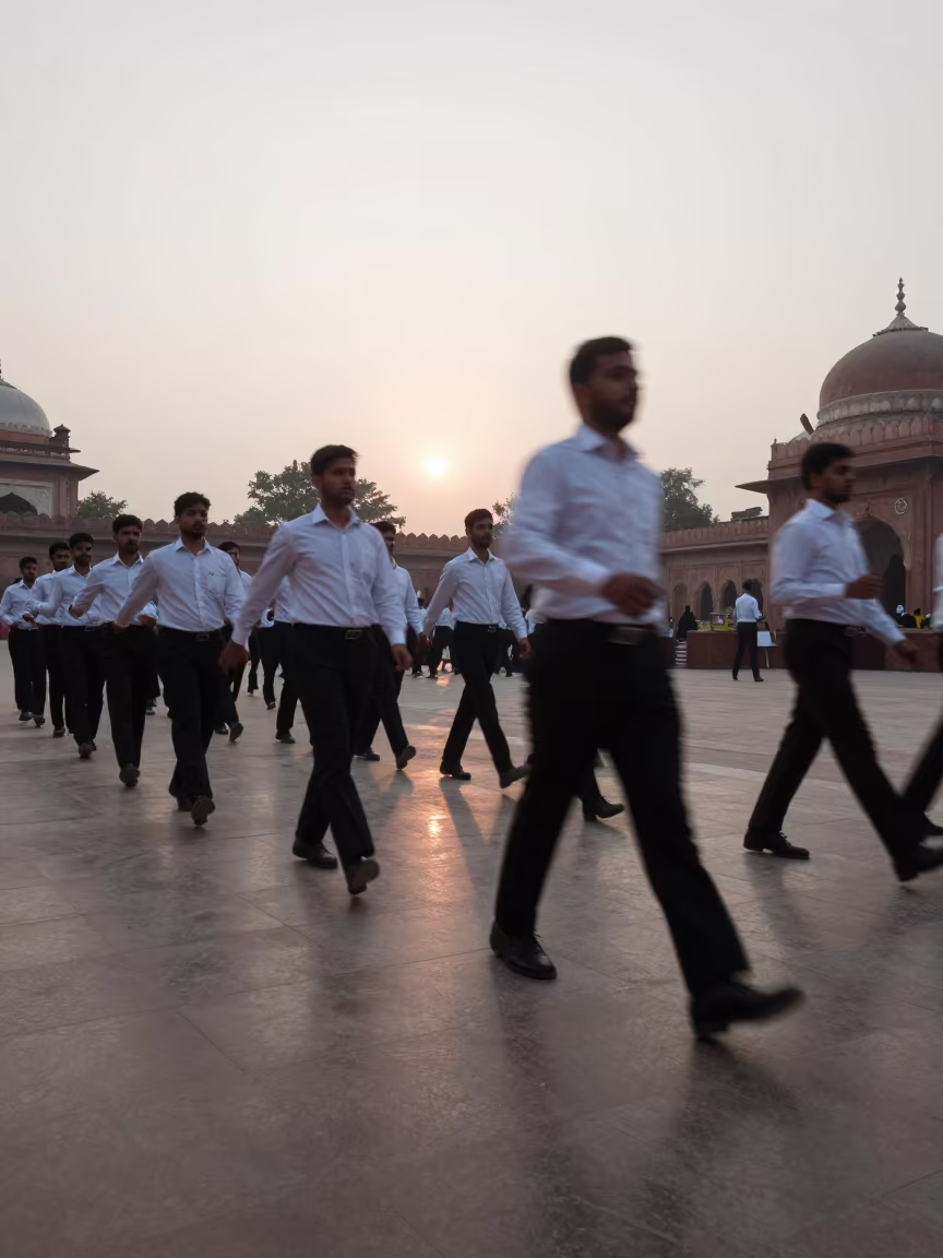 Marching Band Motion Blur in Jalandhar Atrium in inside a vaulted atrium near Jalandhar