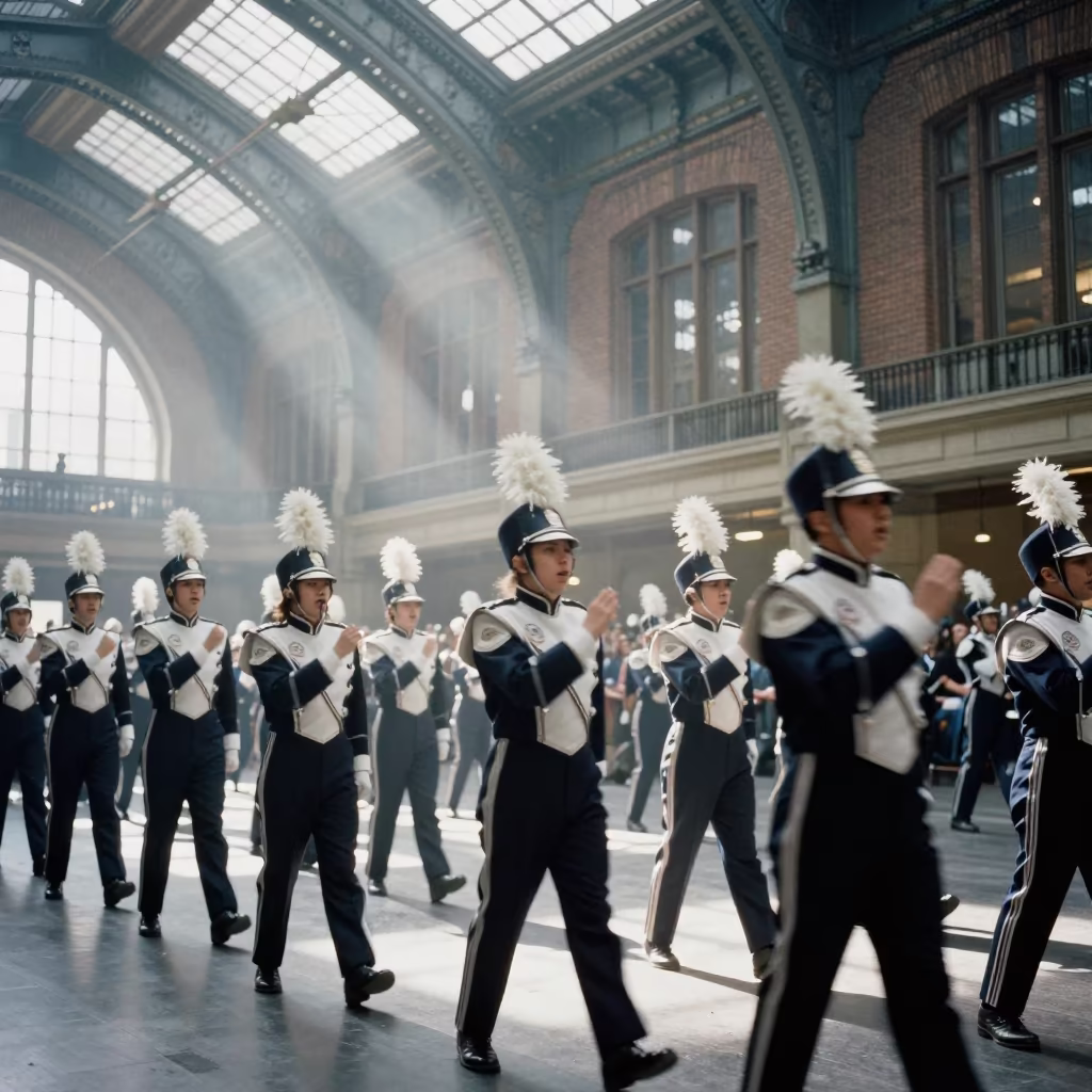 Marching Band Motion Blur in Victoria Train Terminal in inside a restored train terminal in Victoria
