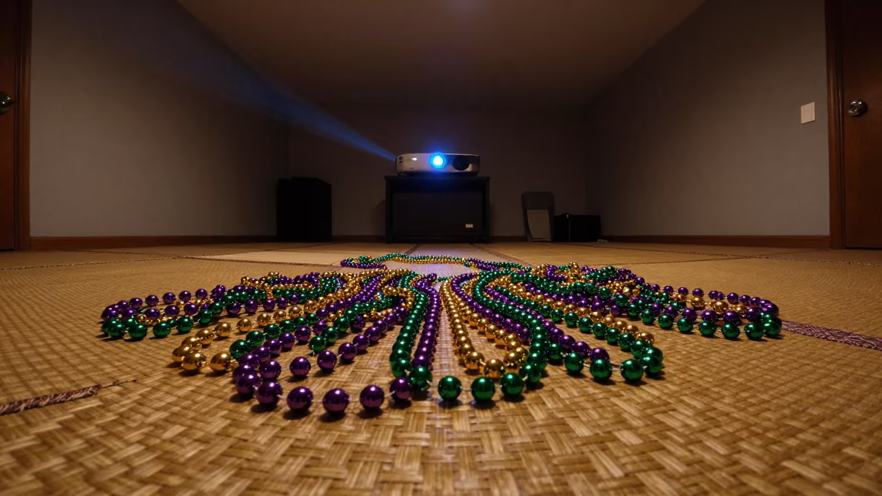 Mardi Gras Beads on Tatami Before Dawn in on a tatami mat in Košice