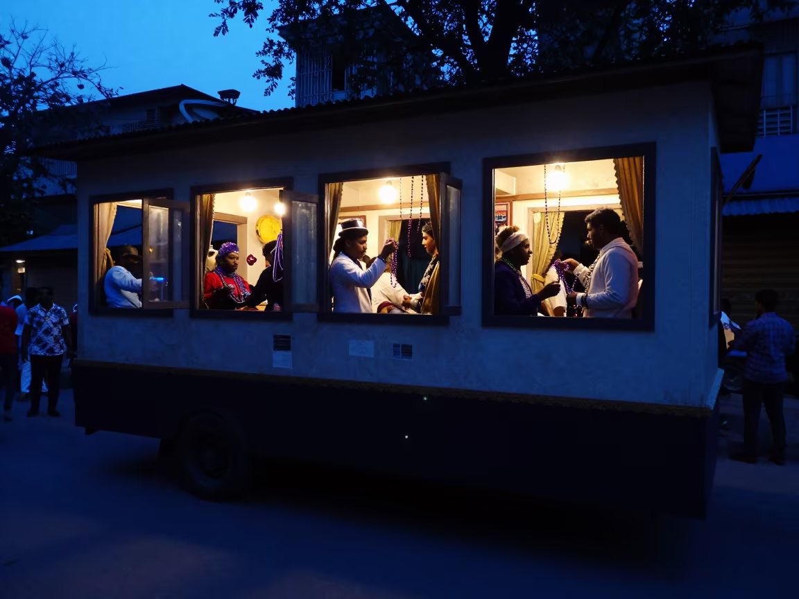 Mardi Gras Krewe Float in Karachi Alcove Twilight in in a ceremonial alcove in Karachi