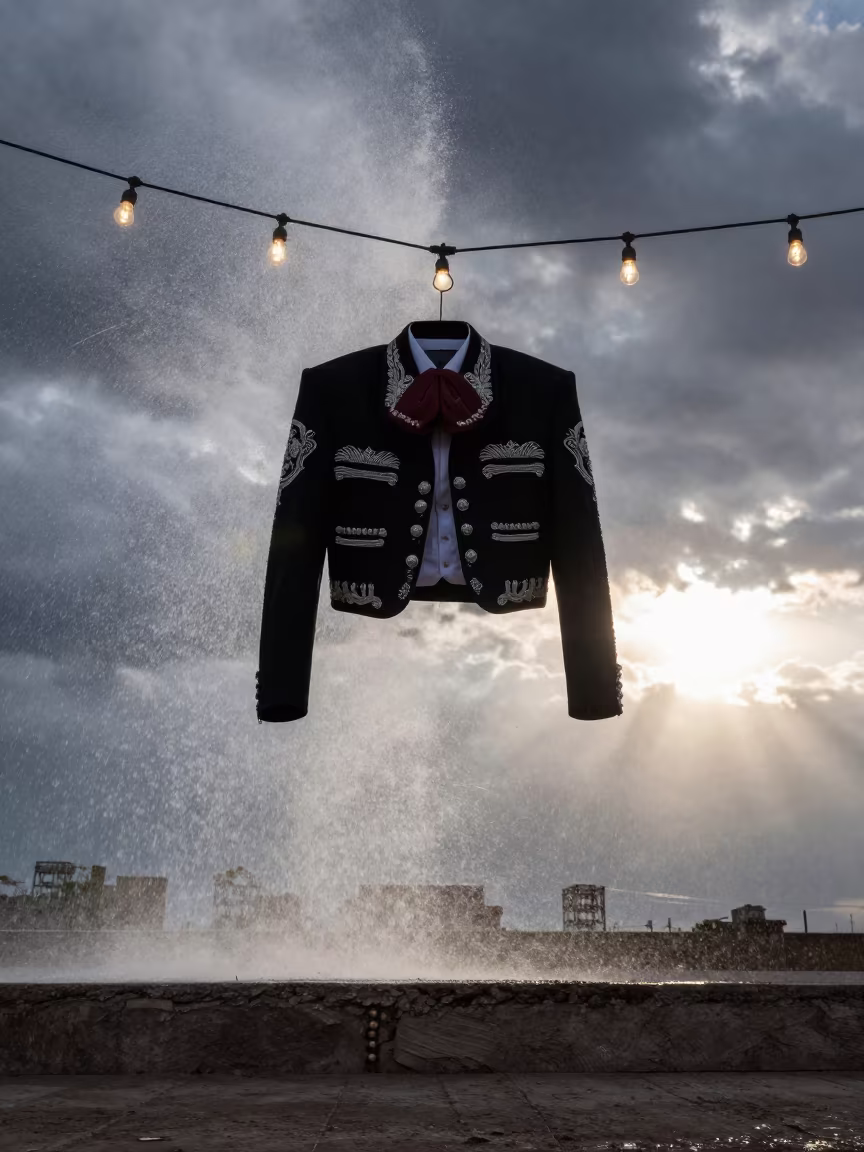 Mariachi Jacket Snow and Sun Juarez Dawn in at the edge of a ceremonial ground in Juarez, Mexico City