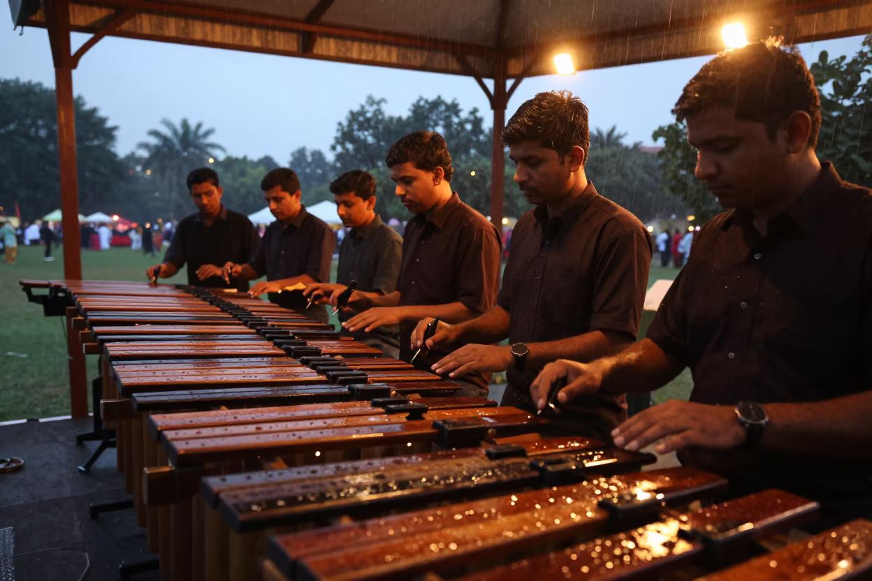 Marimba Ensemble Twilight Performance Gwalior in on a festival main stage in Gwalior