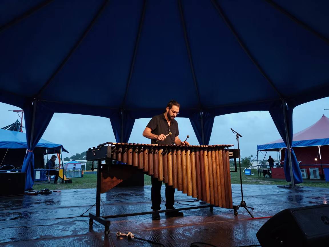 Marimba Player Under Canvas Tent Beirut Twilight in under a circus tent in Gemmayzeh, Beirut