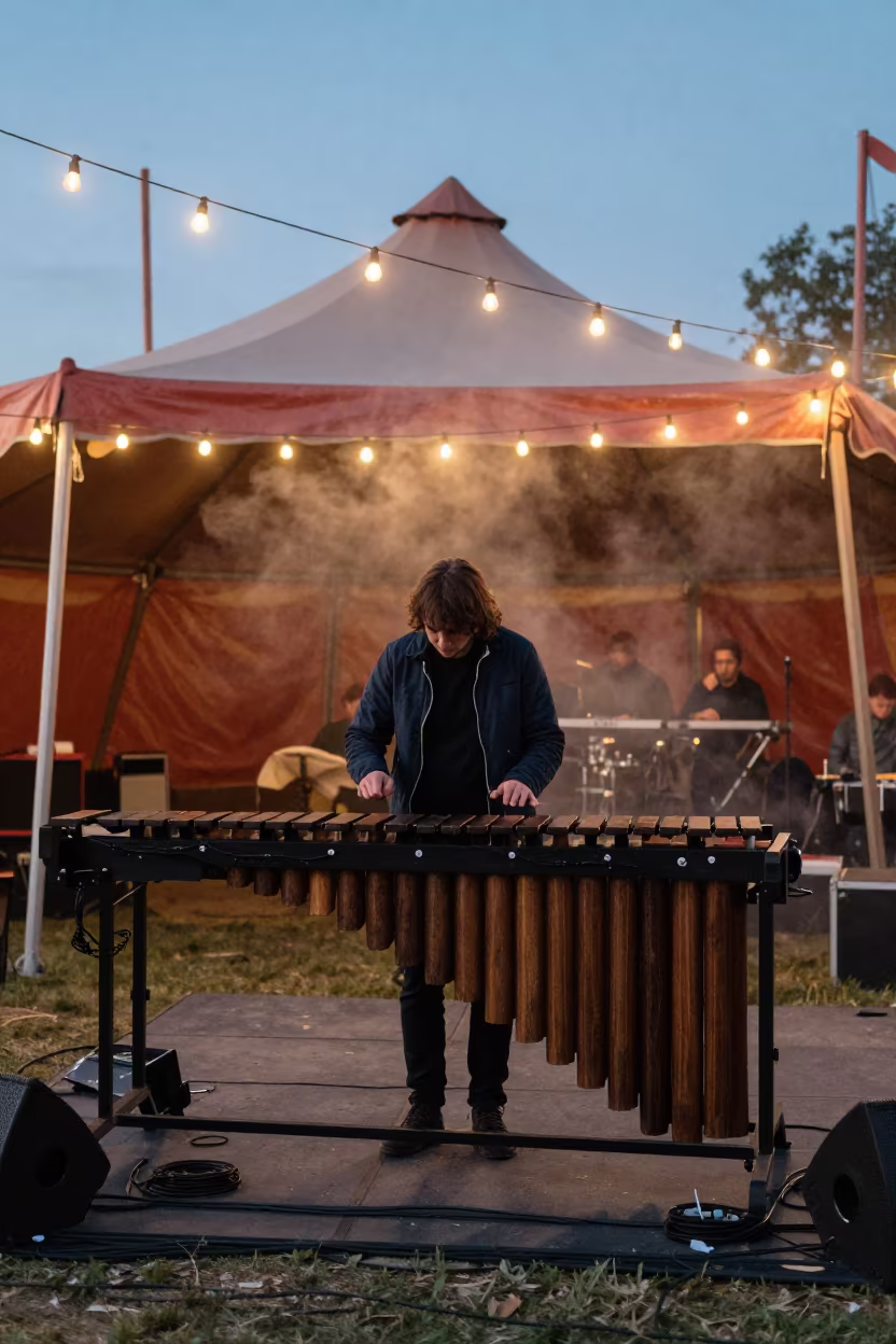 Marimba Player Under Circus Tent Dusk in under a circus tent in Santa Clara