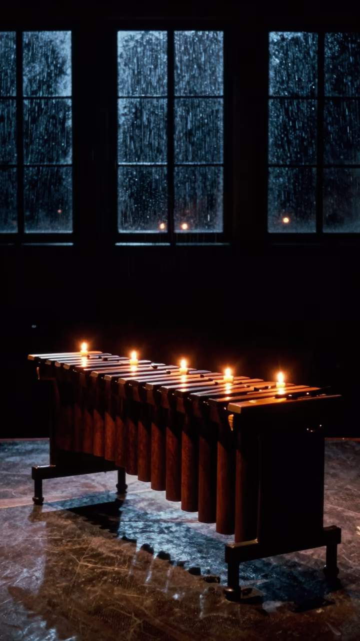 Marimba Silhouette Against Candlelight in Tepic in on a theater stage in Tepic