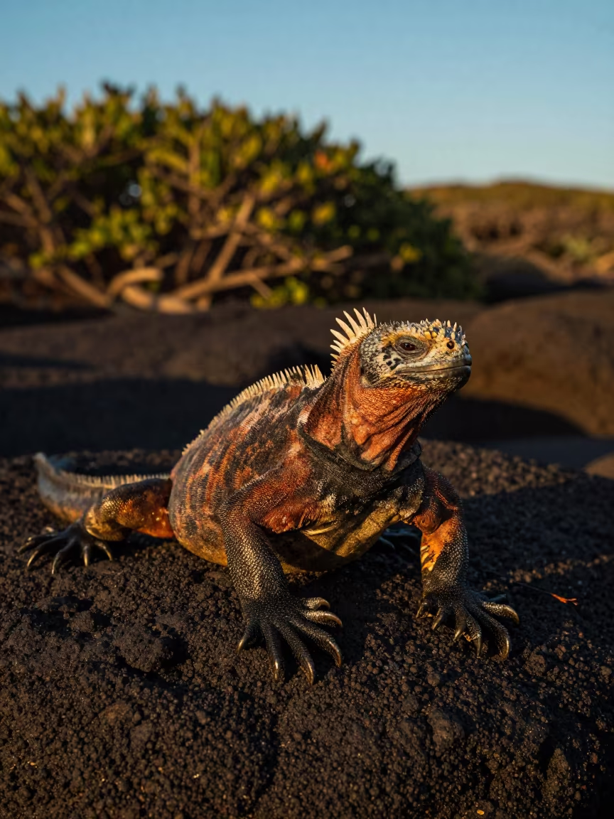 Marine Iguana on Volcanic Rock at Sunset in near Abanotubani, Tbilisi