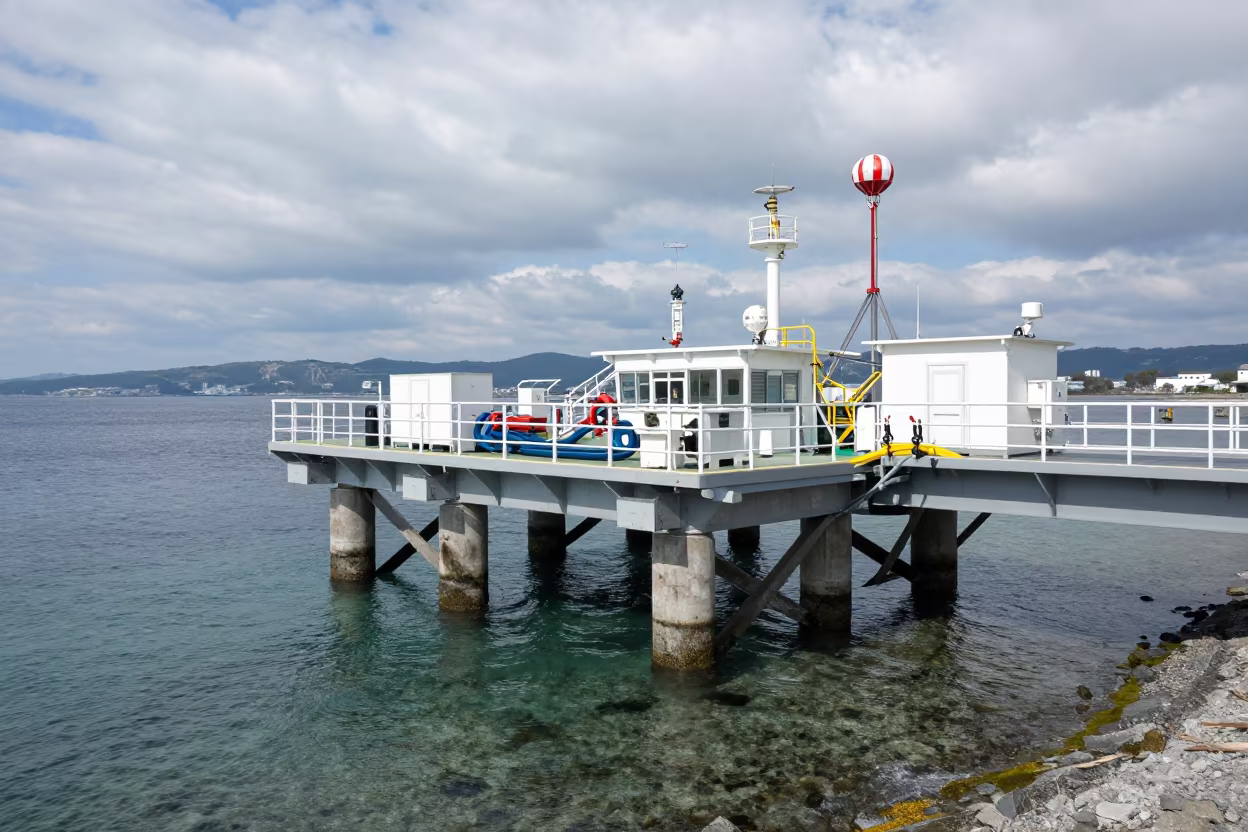 Marine Science Station Over Tidal Water in Sendai in near a weather balloon launch site in Sendai