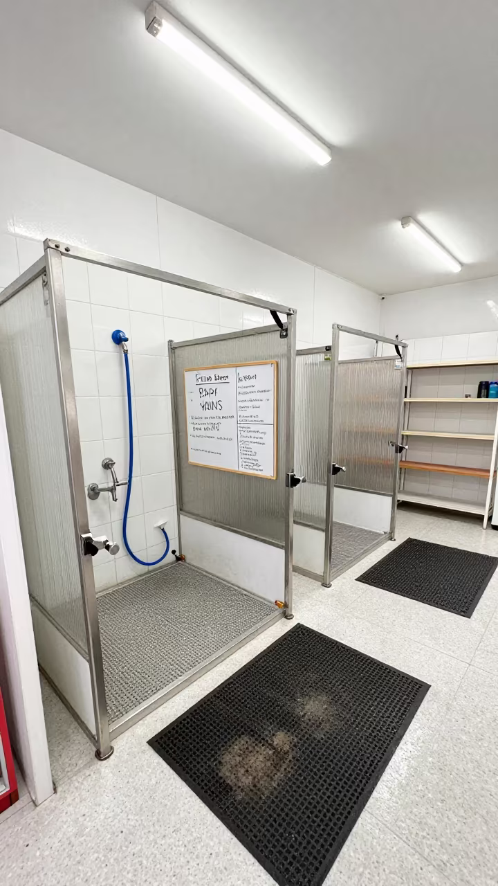 Marker Board on Playgroup Gate at Dog Wash Station in at a self-serve dog wash station in Isla Margarita
