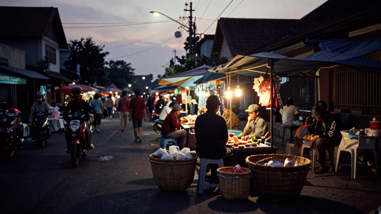 Market Activity at The Predawn Darkness Light in Yogyakarta in in Yogyakarta, Indonesia