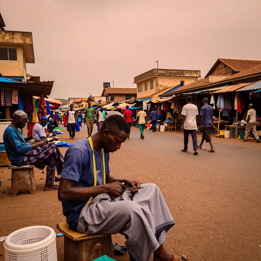 Market Activity in Accra at Copper-toned Light Before Dusk in in Accra, Ghana