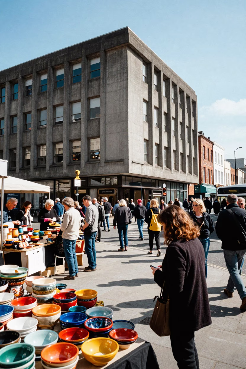Market Activity in Bristol at Bright Midmorning Light in in Bristol, United Kingdom