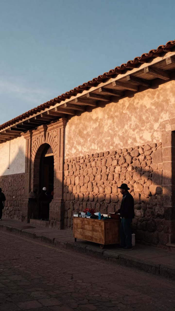 Market Activity in Cusco at Sunset Light in in Cusco, Peru