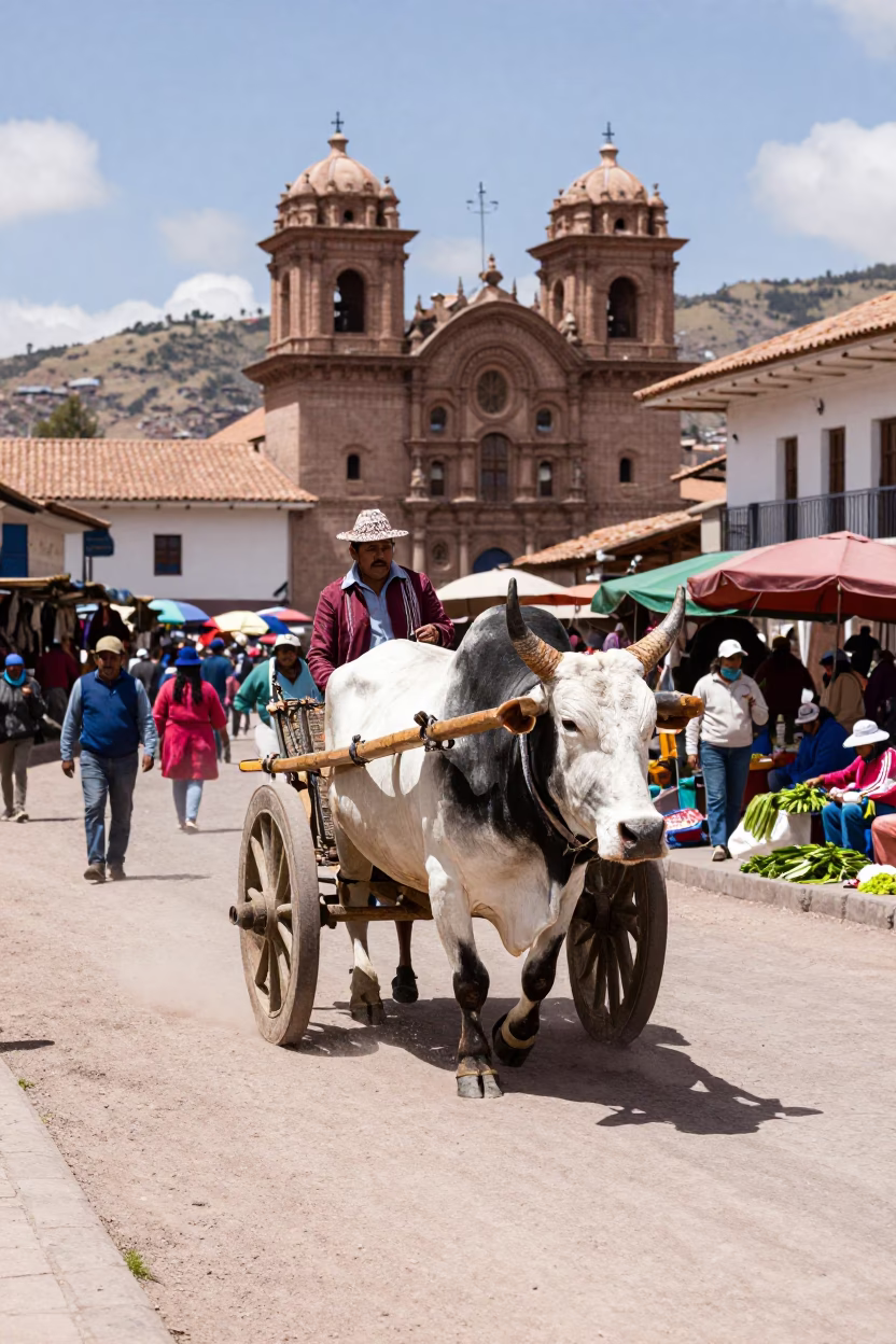 Market Activity in Cusco at The Flat Glare Of Noon Light in in Cusco, Peru