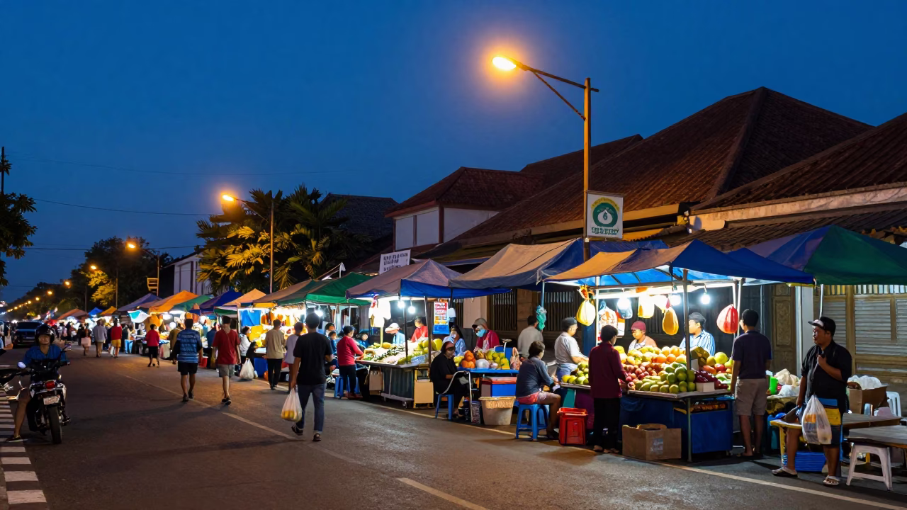 Market Activity in Denpasar at Twilight in in Denpasar, Indonesia