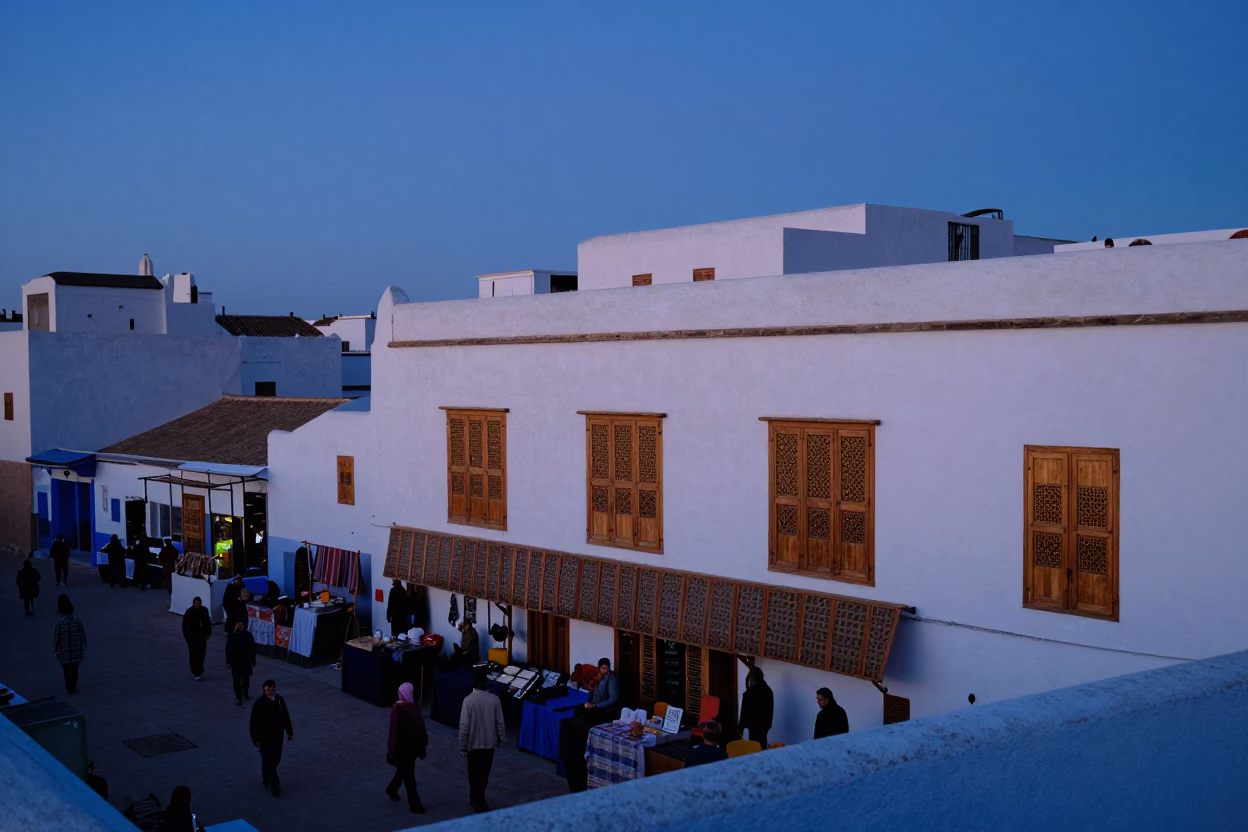 Market Activity in Essaouira at First Light Of Dawn in in Essaouira, Morocco