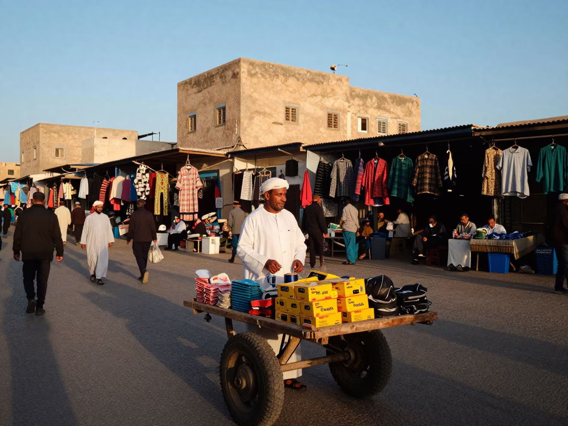 Market Activity in Fez at Clear Late-afternoon Light in in Fez, Morocco