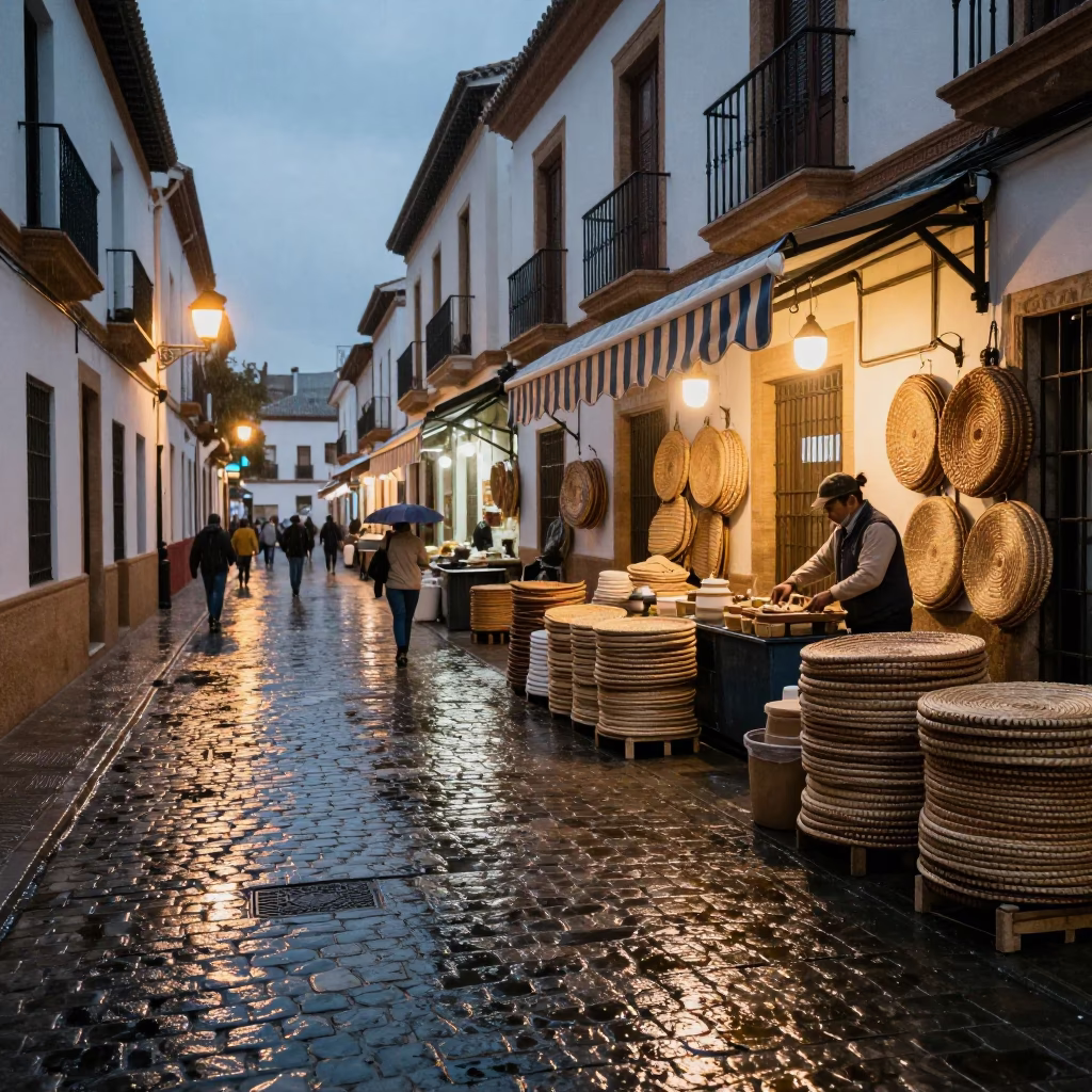 Market Activity in Granada at Dusk Light in in Granada, Spain