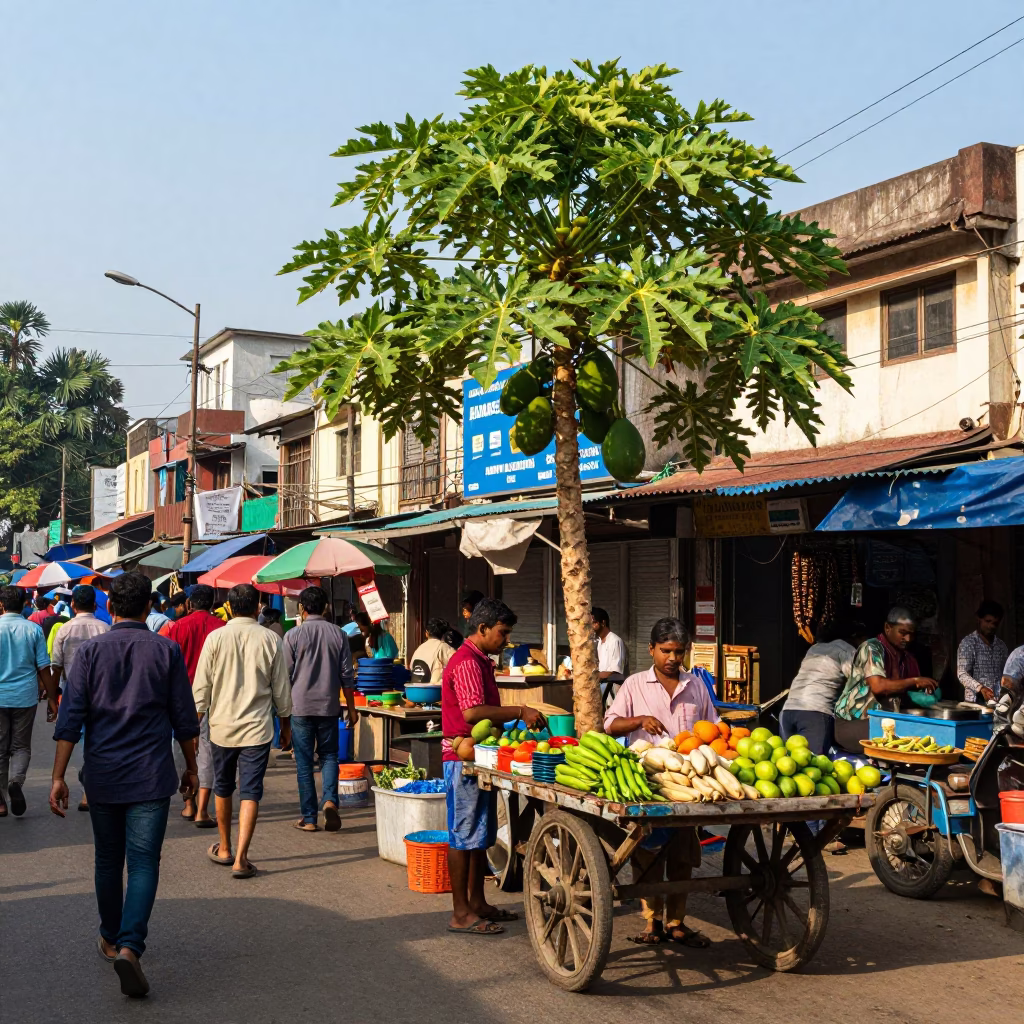 Market Activity in Kolkata at Clear Late-afternoon Light in in Kolkata, India