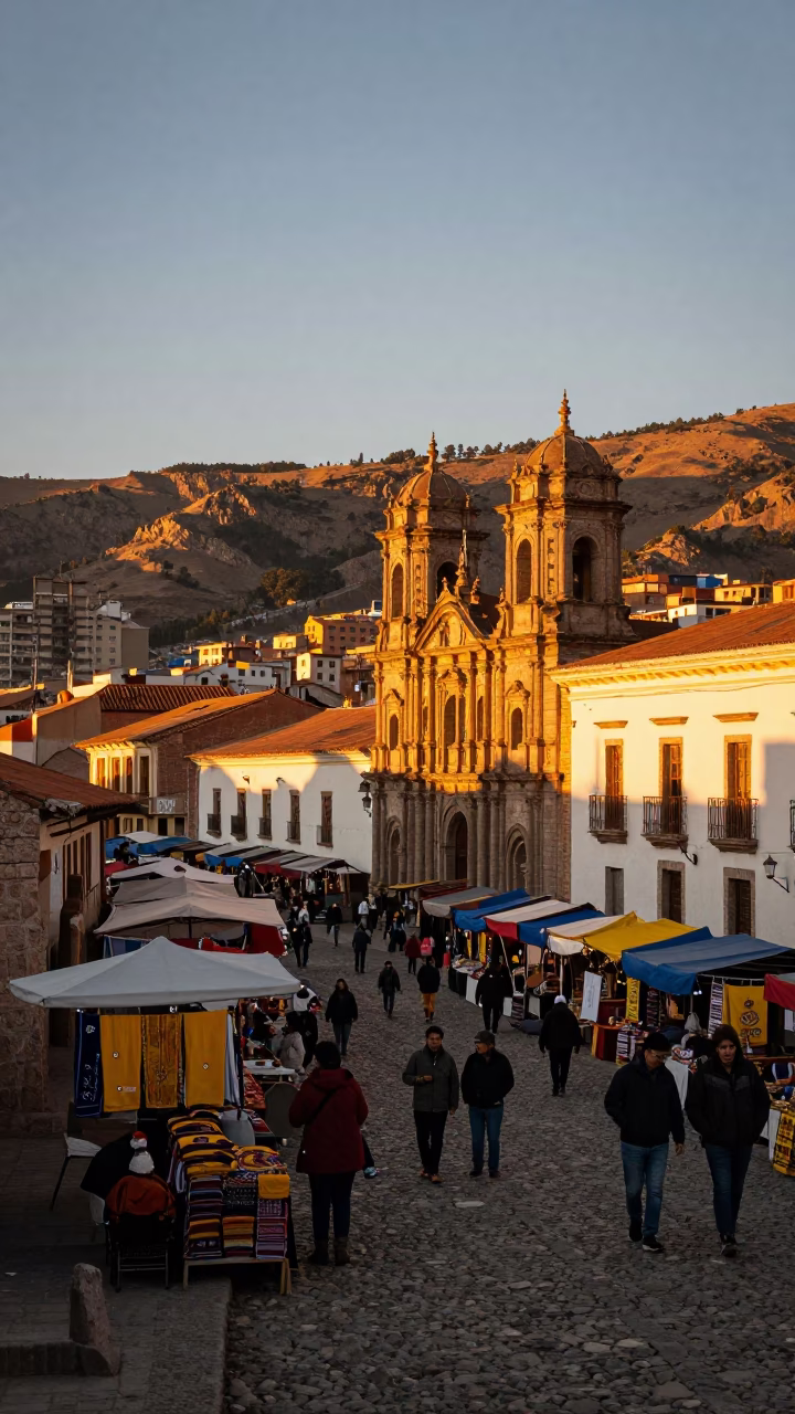 Market Activity in La Paz at Golden Hour in in La Paz, Bolivia