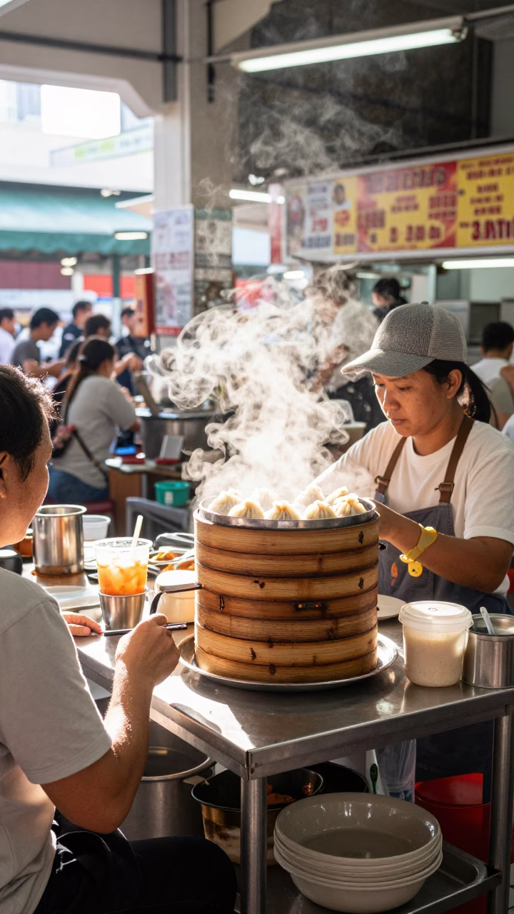 Market Activity in Singapore at Bright Midmorning Light in in Singapore, Singapore