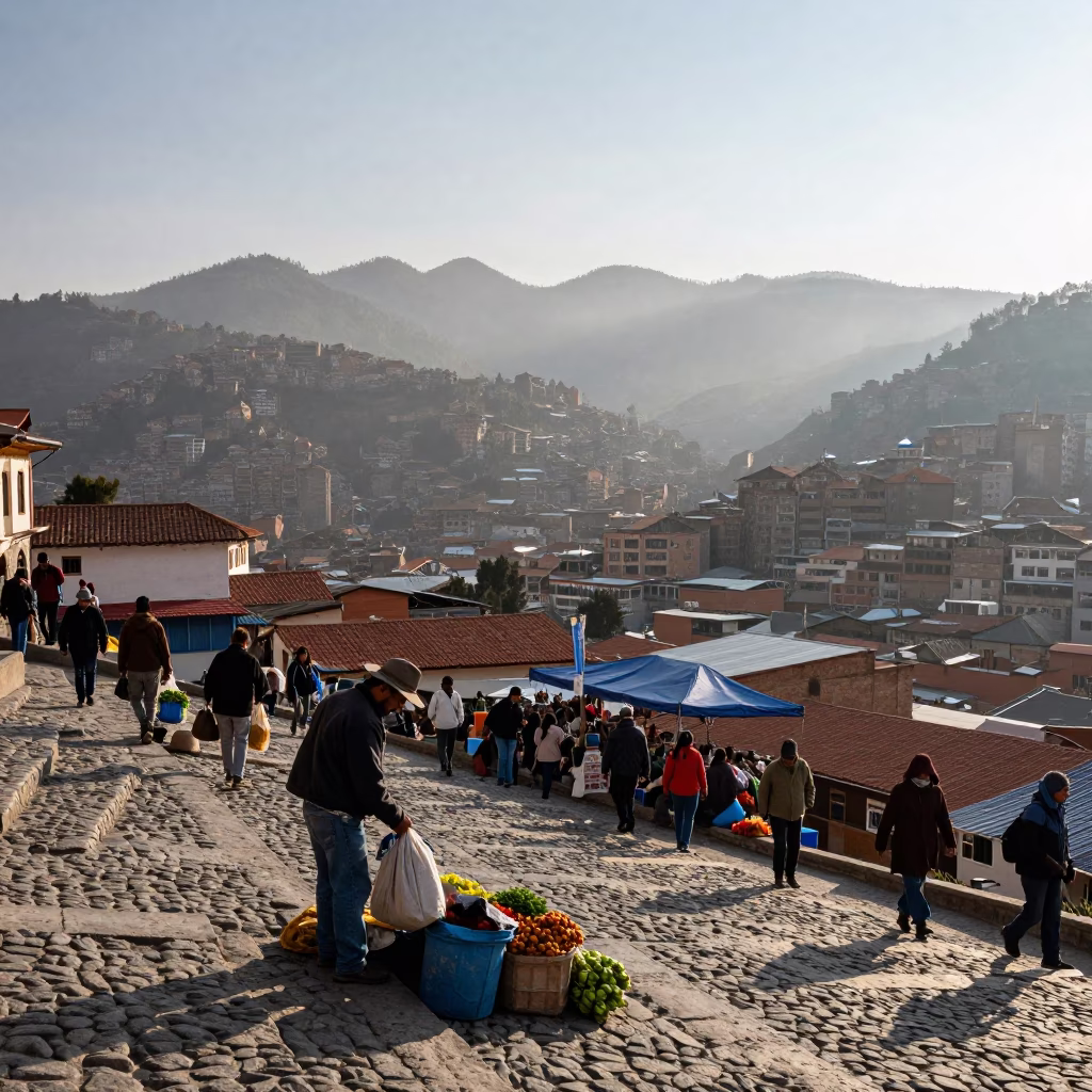 Market Activity just after sunrise in La Paz in in La Paz, Bolivia