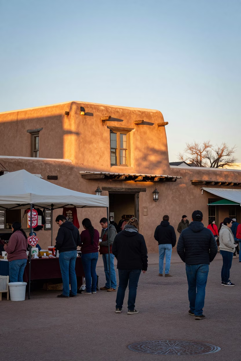 Market Bustle in Santa Fe at As First Light Reaches The Scene in in Santa Fe, New Mexico, United States