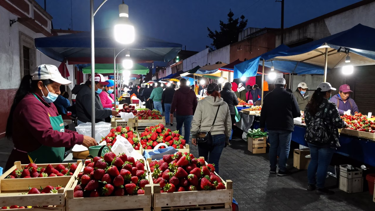 Market Chaos in Oaxaca at The Predawn Darkness Light in in Oaxaca, Mexico