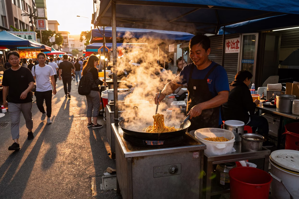Market Crowd in Taipei at Golden Hour in in Taipei, Taiwan