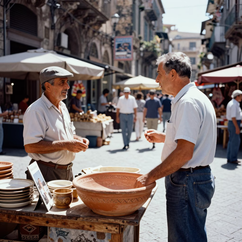 Market Interaction in Palermo at Bright Midmorning Light in in Palermo, Italy
