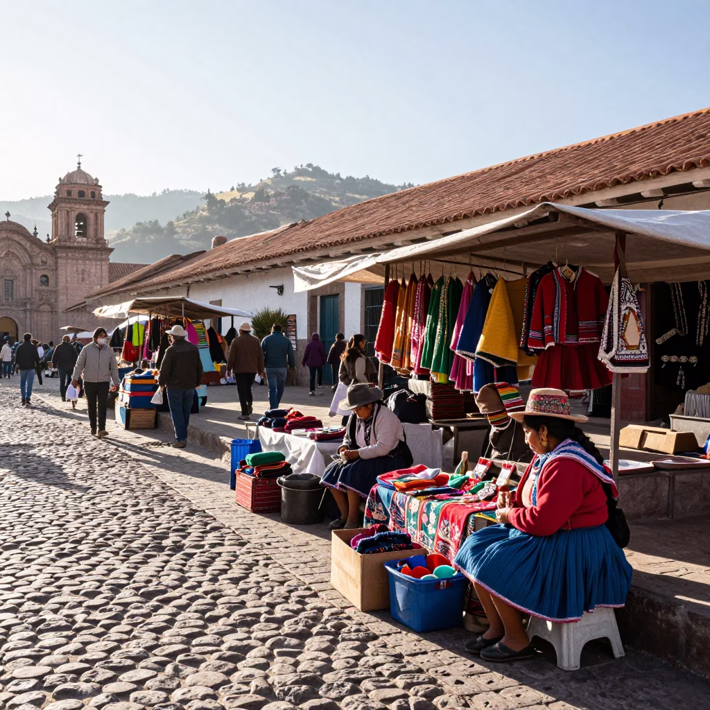 Market Life in Cusco at The Late Morning Light in in Cusco, Peru