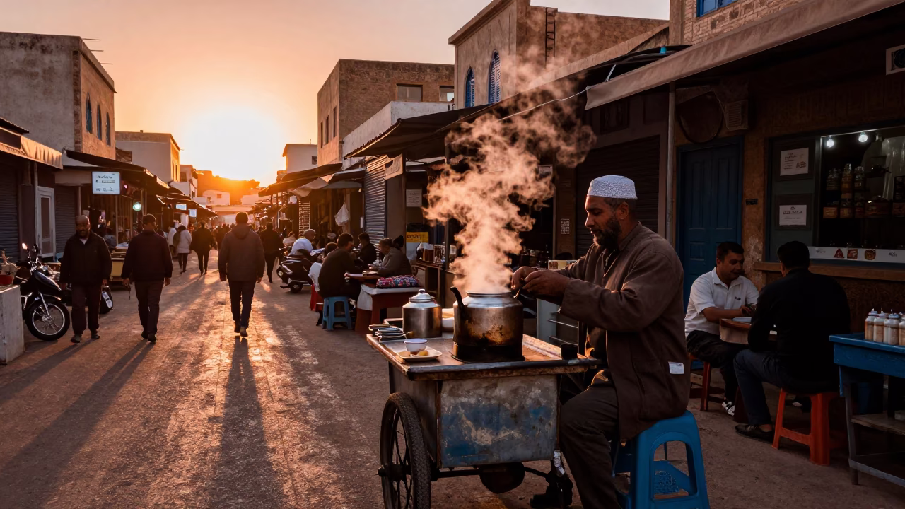 Market Life in Tunis at Copper-toned Light Before Dusk in in Tunis, Tunisia