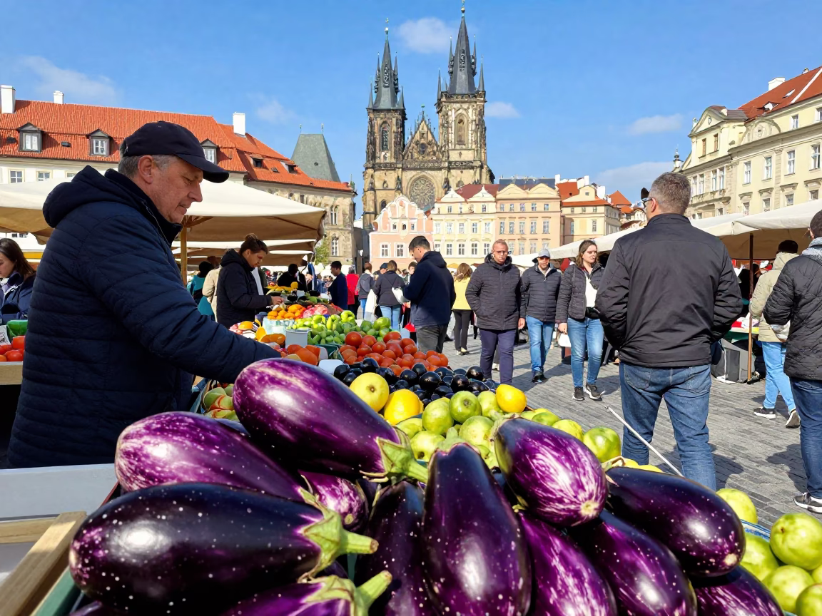 Market Midday in Prague at Midday Light in in Prague, Czech Republic